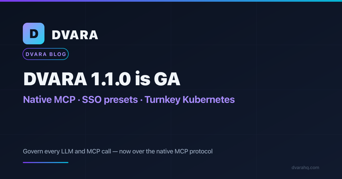 DVARA 1.1.0 — Native MCP, SSO Presets, and Turnkey Kubernetes